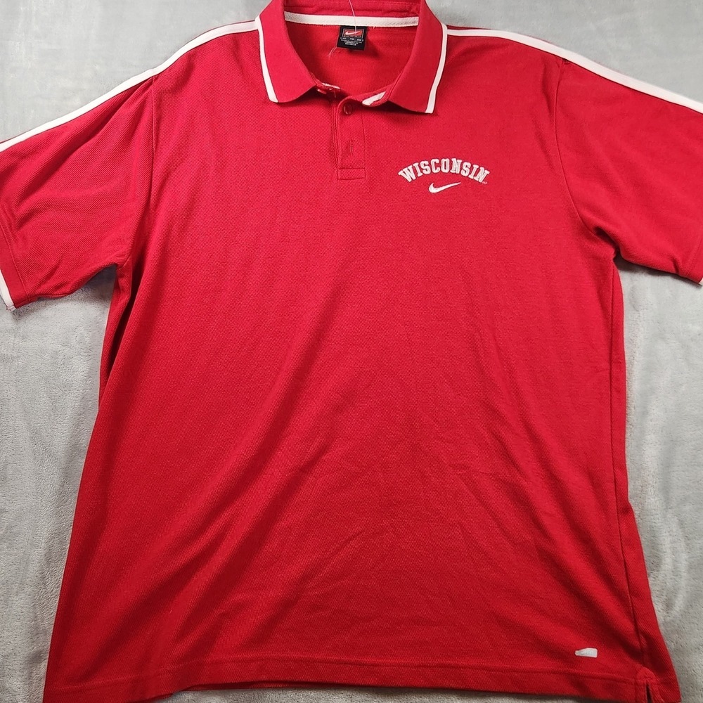 Wisconsin Badgers Polo Shirt Mens XL Red Cotton Blend‎ Nike Team Football